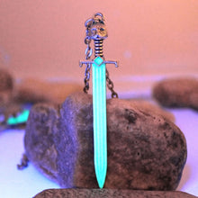 Load image into Gallery viewer, Game of thrones Stark Wolf Sword Luminous Necklace Jon Snow the Valyrian Steel Blade Longclaw pendant GLOW in the DARK gift