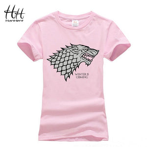 HanHent Women's Game of Thrones Stark T-shirt Femmes Animals Printed Woman T shirt Fashion Wolf Tee Shirt Women Couple Clothes