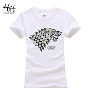 HanHent Women's Game of Thrones Stark T-shirt Femmes Animals Printed Woman T shirt Fashion Wolf Tee Shirt Women Couple Clothes