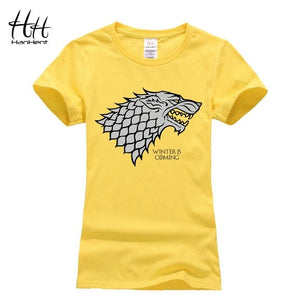 HanHent Women's Game of Thrones Stark T-shirt Femmes Animals Printed Woman T shirt Fashion Wolf Tee Shirt Women Couple Clothes