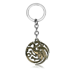 Load image into Gallery viewer, Movie Seriers Game of Throne House Stark keychain 3 Colors Alloy The Song Of Ice and Fire Targaryen Dragon  Badges Keyring Gift