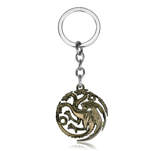 Movie Seriers Game of Throne House Stark keychain 3 Colors Alloy The Song Of Ice and Fire Targaryen Dragon  Badges Keyring Gift
