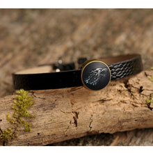 Load image into Gallery viewer, XUSHUI XJ Game of Thrones Bracelets &amp; Bangles Stark Wolf Art Glass Cabochon Vintage Jewelry Black Pu Leather Bracelet Women Men