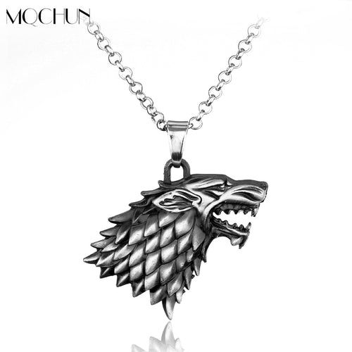 Fashion Cool 3D Wolf Head Stark Crest Pendant Necklace Alloy Jewelry Game Of Throne Necklace for Men Christmas Collar Souvenir