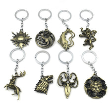 Load image into Gallery viewer, Game of Thrones Keychain House Stark Key Chain Song of Ice and Fire Key Rings Holder Souvenir for Gift Chaveiro Men Jewelry