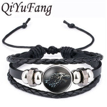 Load image into Gallery viewer, QiYuFang Game of Thrones Leather Bracelet House Stark Jewelry Black Multilayers Weave Charm Bracelets for Women Men