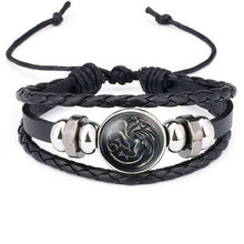 Load image into Gallery viewer, QiYuFang Game of Thrones Leather Bracelet House Stark Jewelry Black Multilayers Weave Charm Bracelets for Women Men