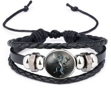 Load image into Gallery viewer, QiYuFang Game of Thrones Leather Bracelet House Stark Jewelry Black Multilayers Weave Charm Bracelets for Women Men