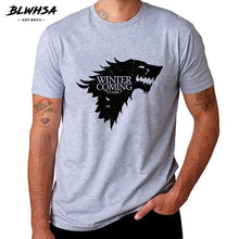 Load image into Gallery viewer, BLWHSA Game Of Thrones Print Winter Is Coming Stark Blood Wolf Men T Shirt Casual Cotton High Quality Cool T-Shirt For Men