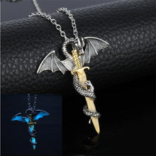 Load image into Gallery viewer, Luminous Jewelry Dragon Sword Pendant Necklace Game Of Throne Neck lace Glow In The Dark Anime Necklace For Men Christmas Gifts