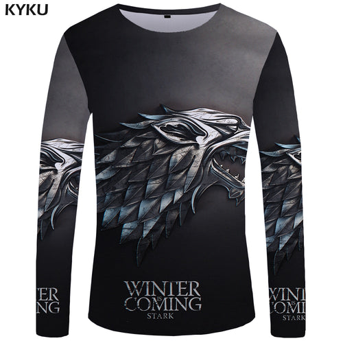 KYKU Brand Game Of Thrones Long sleeve T shirt The Film Funny T shirts  3d T-shirt  Tshirt  Tops  Clothes Men Hip hop Punk Mens