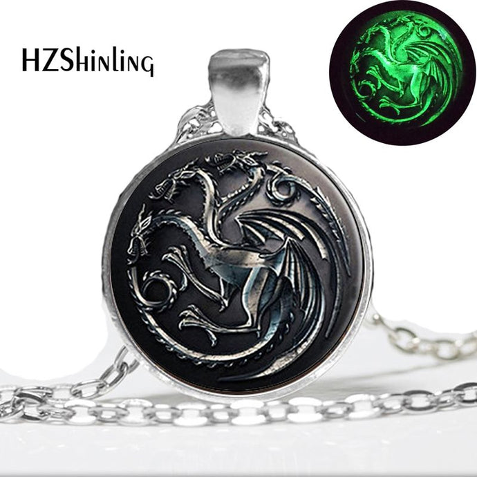 Glow in the dark Game Of Thrones Necklace, House Targaryen Song Of Ice And Fire Dragon Necklace  Art photo Glowing Jewelry