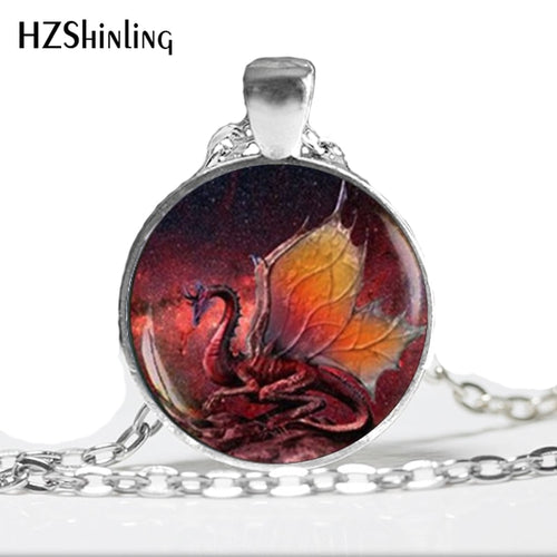 Fire Dragon Necklace Handmade glass dome Jewelry art Photo Pendant Dragon Jewelry game of thrones dragon necklace HZ1