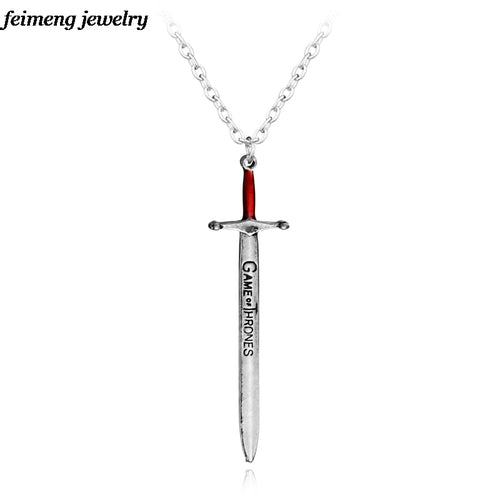 Boutique The Game Of Thrones Antique Silver LETTER OPENER Pendant Necklace Vintage Red Enamel Sword Men Chain Necklace Jewelry