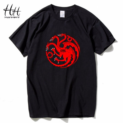 HanHent Targaryen Dragon T-shirts Men Fire and blood Cotton Short Sleeve Tshirts Game of Thrones Hodor Swag Casual Clothes Man