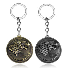 Load image into Gallery viewer, RJ Hot Sale Movie Game of Thrones Keychain Wolf head Badge Key Chains Pendant For Women And Men Fans Gift keyring