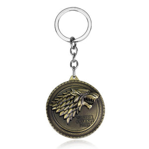 RJ Hot Sale Movie Game of Thrones Keychain Wolf head Badge Key Chains Pendant For Women And Men Fans Gift keyring