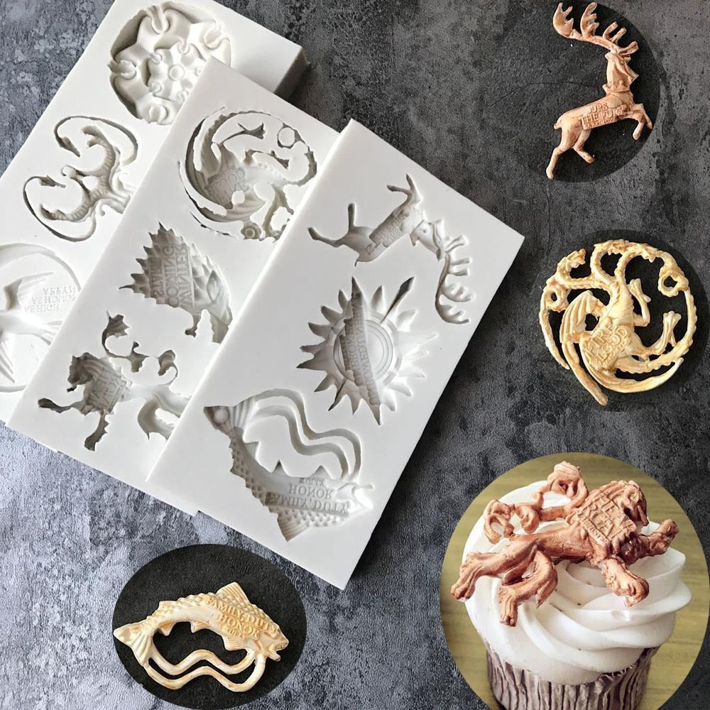 Luyou  DIY Game of Thrones silicone cake mold Dragon and Lion fondant mold cake decorating tools Baking Tools For Cakes FM1403