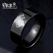 Load image into Gallery viewer, Stainless Steel ring Game of Thrones ice wolf House Stark of Winterfell men ring Laser engraved Viking Wolf Ring LUO001