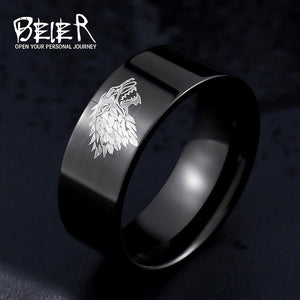 Stainless Steel ring Game of Thrones ice wolf House Stark of Winterfell men ring Laser engraved Viking Wolf Ring LUO001