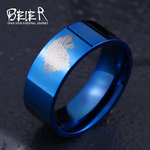 Stainless Steel ring Game of Thrones ice wolf House Stark of Winterfell men ring Laser engraved Viking Wolf Ring LUO001