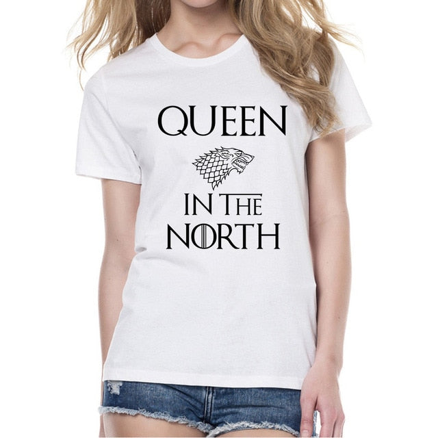 Game of Thrones King Queen In The North T Shirts Valentine Men Women Couple Clothes Lovers T-Shirts Funny Tshirts Tops Tees