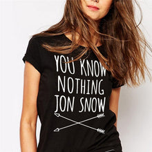 Load image into Gallery viewer, CWLSP 2018 Summer Games Of Thrones Womens T Shirt Female You Know Nothing Jon Snow Printed Letter T shirt  tees Camisetas Mujer