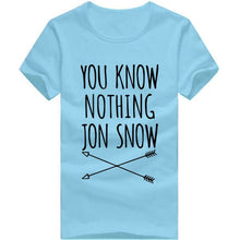 Load image into Gallery viewer, CWLSP 2018 Summer Games Of Thrones Womens T Shirt Female You Know Nothing Jon Snow Printed Letter T shirt  tees Camisetas Mujer