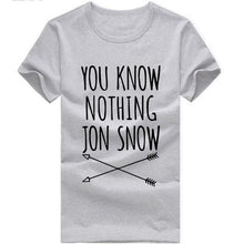 Load image into Gallery viewer, CWLSP 2018 Summer Games Of Thrones Womens T Shirt Female You Know Nothing Jon Snow Printed Letter T shirt  tees Camisetas Mujer