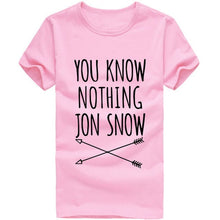 Load image into Gallery viewer, CWLSP 2018 Summer Games Of Thrones Womens T Shirt Female You Know Nothing Jon Snow Printed Letter T shirt  tees Camisetas Mujer