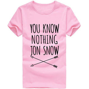 CWLSP 2018 Summer Games Of Thrones Womens T Shirt Female You Know Nothing Jon Snow Printed Letter T shirt  tees Camisetas Mujer