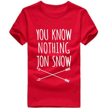 Load image into Gallery viewer, CWLSP 2018 Summer Games Of Thrones Womens T Shirt Female You Know Nothing Jon Snow Printed Letter T shirt  tees Camisetas Mujer