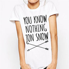 Load image into Gallery viewer, CWLSP 2018 Summer Games Of Thrones Womens T Shirt Female You Know Nothing Jon Snow Printed Letter T shirt  tees Camisetas Mujer