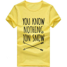 Load image into Gallery viewer, CWLSP 2018 Summer Games Of Thrones Womens T Shirt Female You Know Nothing Jon Snow Printed Letter T shirt  tees Camisetas Mujer