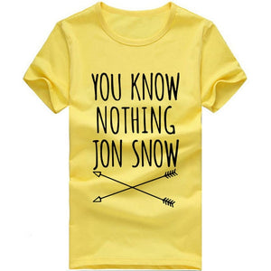 CWLSP 2018 Summer Games Of Thrones Womens T Shirt Female You Know Nothing Jon Snow Printed Letter T shirt  tees Camisetas Mujer