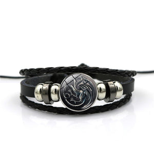 Game of Thrones House Stark Wolf Glass Cabochon Leather Bracelets Multi Layers Weave Handmade Punk Black Men Bracelets