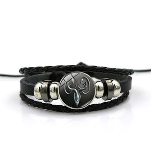 Game of Thrones House Stark Wolf Glass Cabochon Leather Bracelets Multi Layers Weave Handmade Punk Black Men Bracelets