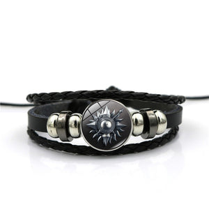 Game of Thrones House Stark Wolf Glass Cabochon Leather Bracelets Multi Layers Weave Handmade Punk Black Men Bracelets