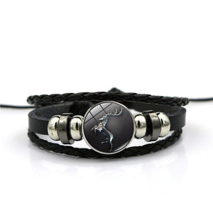 Game of Thrones House Stark Wolf Glass Cabochon Leather Bracelets Multi Layers Weave Handmade Punk Black Men Bracelets