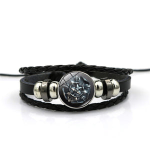 Game of Thrones House Stark Wolf Glass Cabochon Leather Bracelets Multi Layers Weave Handmade Punk Black Men Bracelets