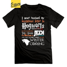 Load image into Gallery viewer, Eightin Game of Thrones T Shirt Never Received My Hogwarts Letter and Winter is Coming Short T-Shirts 100% Cotton Tees Plus Size