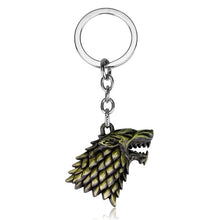 Load image into Gallery viewer, RJ Hot Sale Movie Game of Thrones Keychain Wolf head Badge Key Chains Pendant For Women And Men Fans Gift keyring