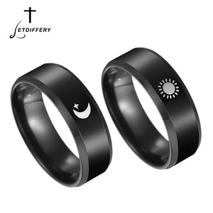 Letdiffery Black Titanium Stainless Steel Ring Sun Moon Star Islam Religious Couples Rings Game of Thrones Power Lovers Jewelry