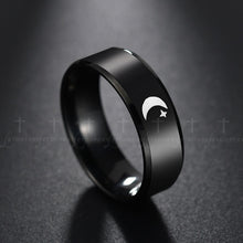 Load image into Gallery viewer, Letdiffery Black Titanium Stainless Steel Ring Sun Moon Star Islam Religious Couples Rings Game of Thrones Power Lovers Jewelry