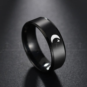 Letdiffery Black Titanium Stainless Steel Ring Sun Moon Star Islam Religious Couples Rings Game of Thrones Power Lovers Jewelry