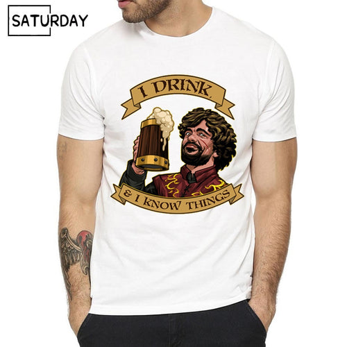 Men's Tyrion Lannister I DRINK AND I KNOW THINGS T-shirts 2019 Women Summer Game of Thrones Tee Shirt Unisex Clothes,TMB522