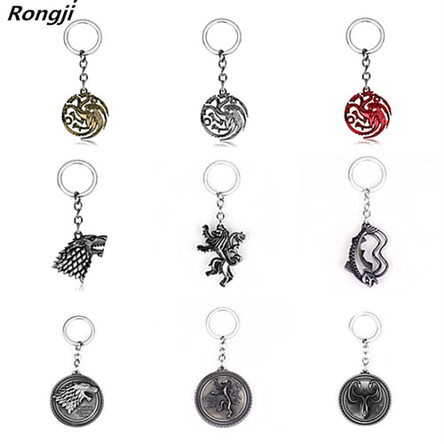 Movie Seriers Game of Throne House Stark keychain 3 Colors Alloy The Song Of Ice and Fire Targaryen Dragon  Badges Keyring Gift