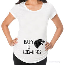 Load image into Gallery viewer, YF0022 Pregnant Woman White Tops Game of Thrones Baby is Coming Maternity T Shirt