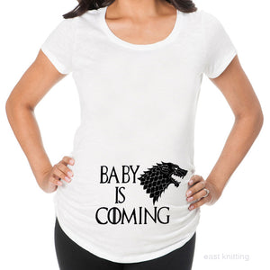 YF0022 Pregnant Woman White Tops Game of Thrones Baby is Coming Maternity T Shirt