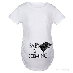 YF0022 Pregnant Woman White Tops Game of Thrones Baby is Coming Maternity T Shirt